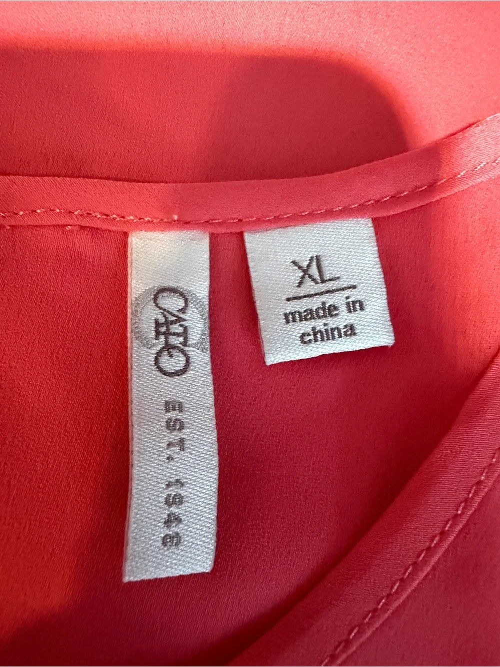 CATO CORAL SLEEVELESS KEYHOLE CAMISOLE SZ XL